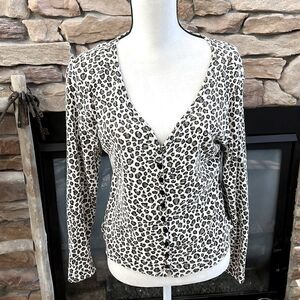 Victorias Secret animal print button down v neck long sleeve shirt 100% cotton